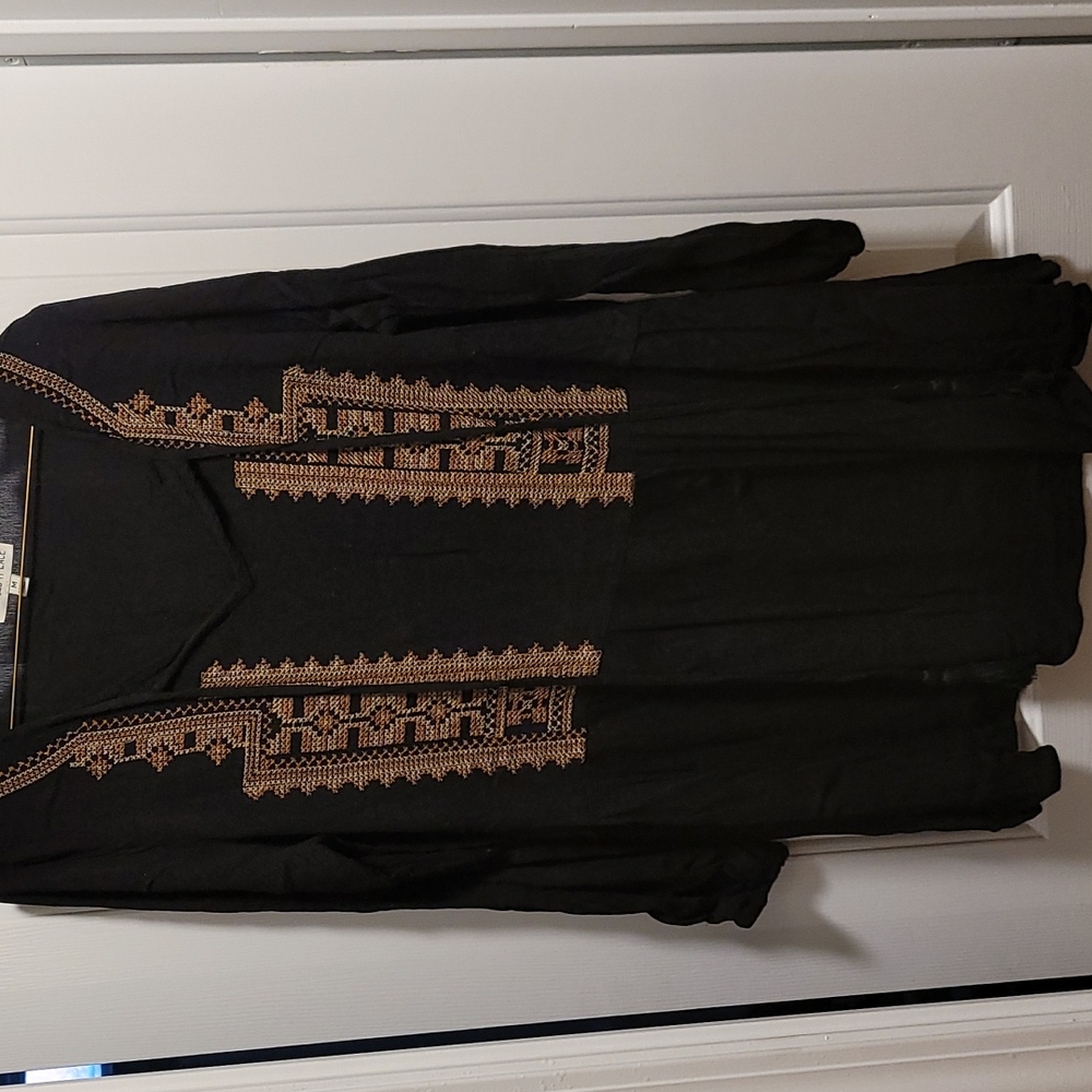 Tassels N Lace Medium Black Southwestern Drop-waist Tunic with Tassels
